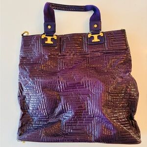 Tory Burch purple patent leather tote